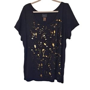 Lane Bryant Glittery Gold Champagne Print Tee Plus Size 18/20